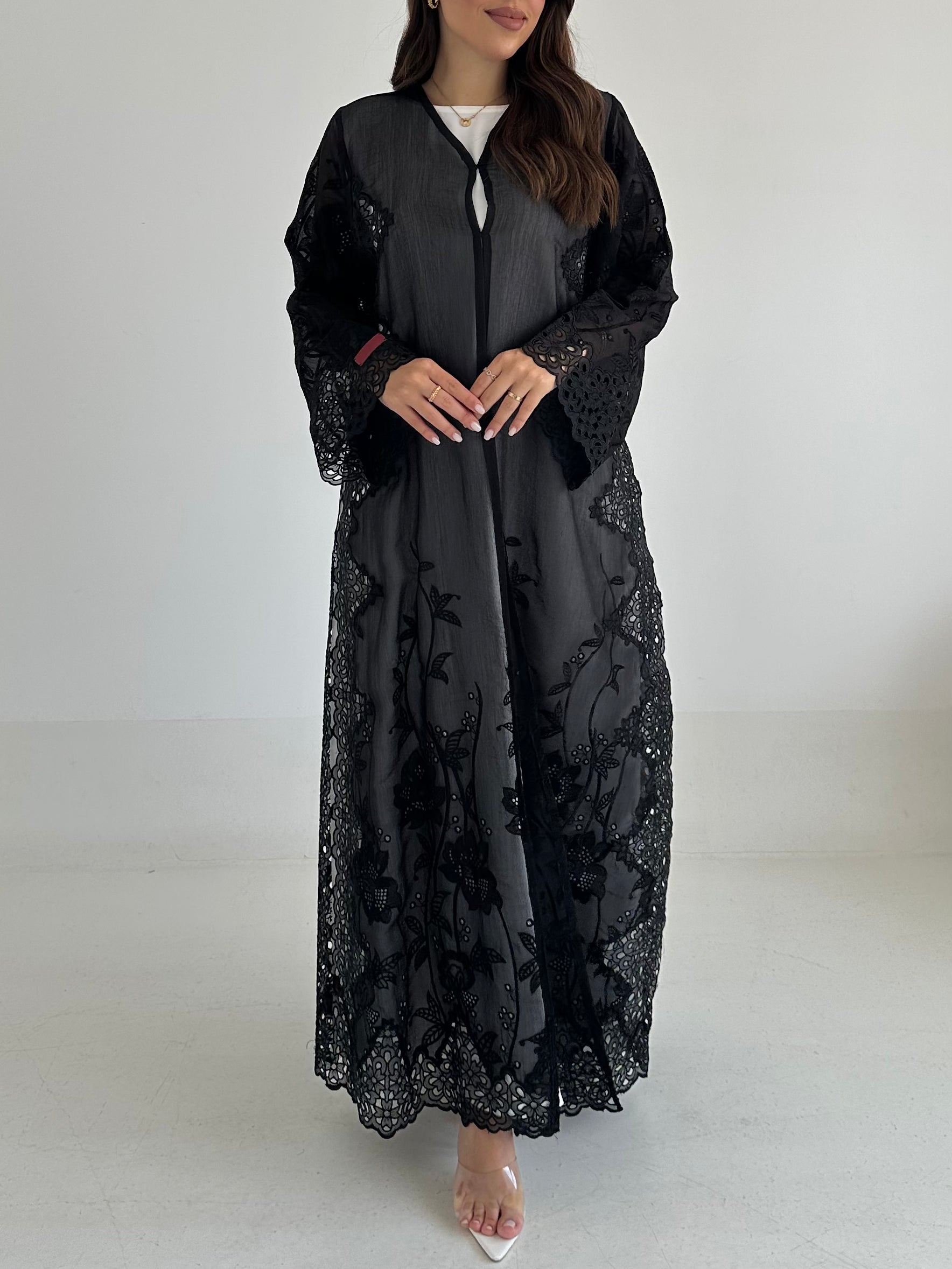 C 2476 Black Dantel Abaya