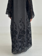 C 2476 Black Dantel Abaya