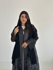 C 2476 Black Dantel Abaya