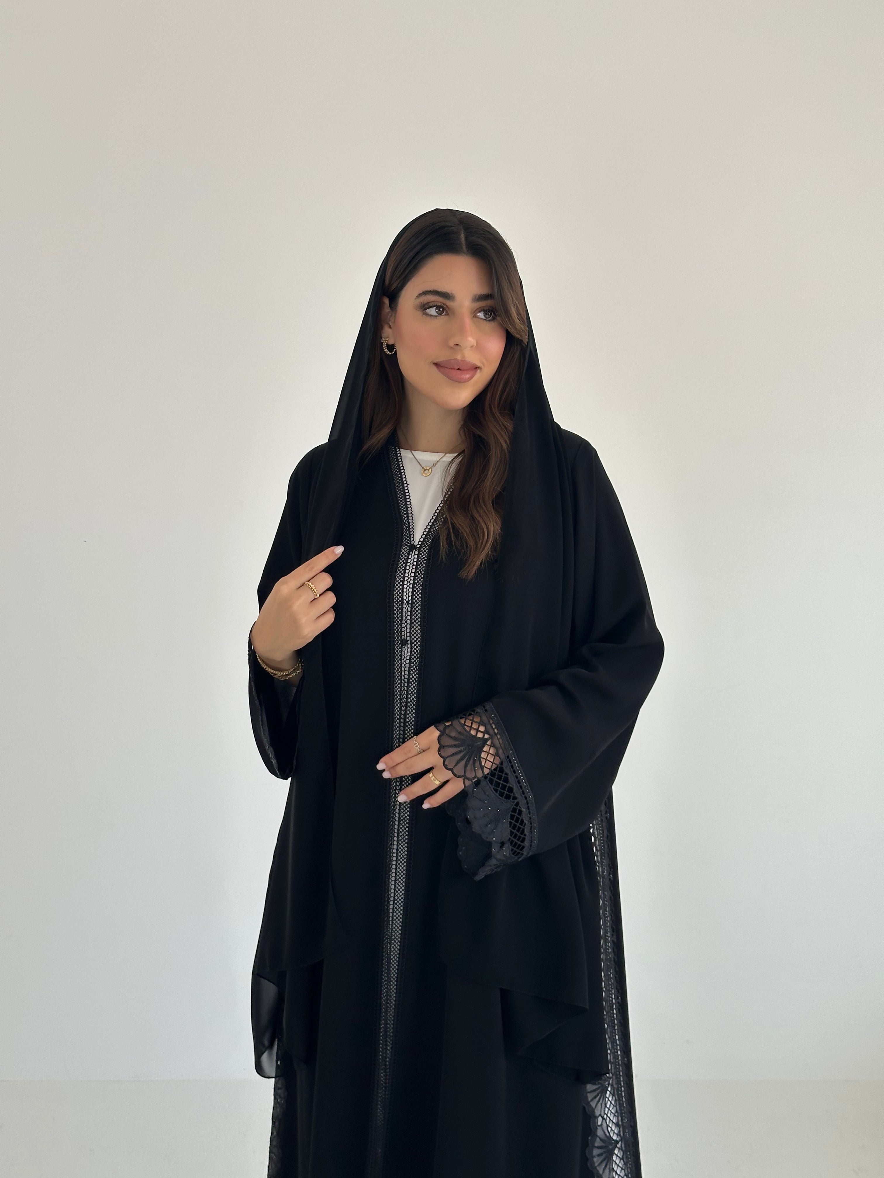 C 2477 Black Lace Abaya