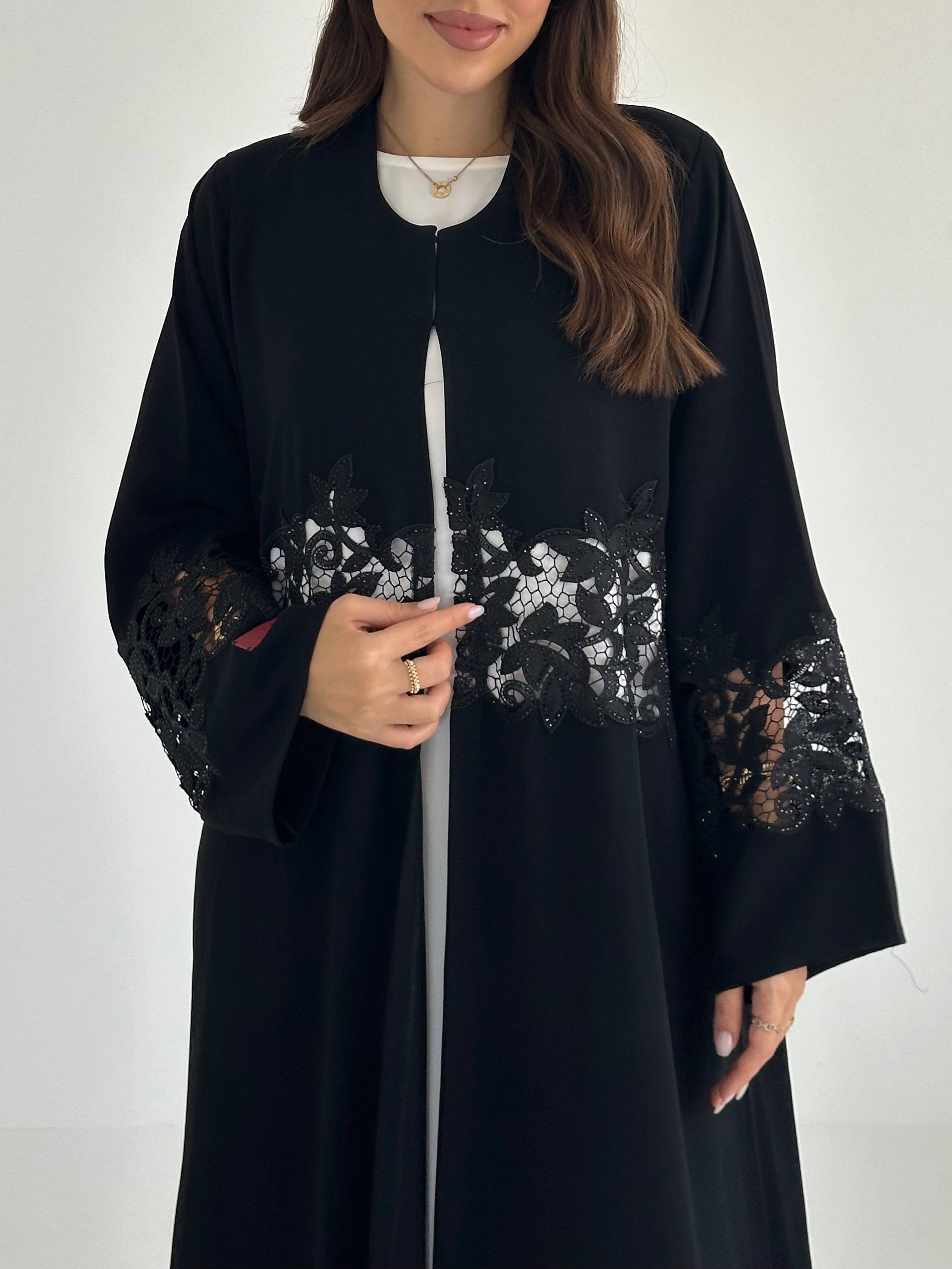 C 2478 Black Crystal Lace Abaya