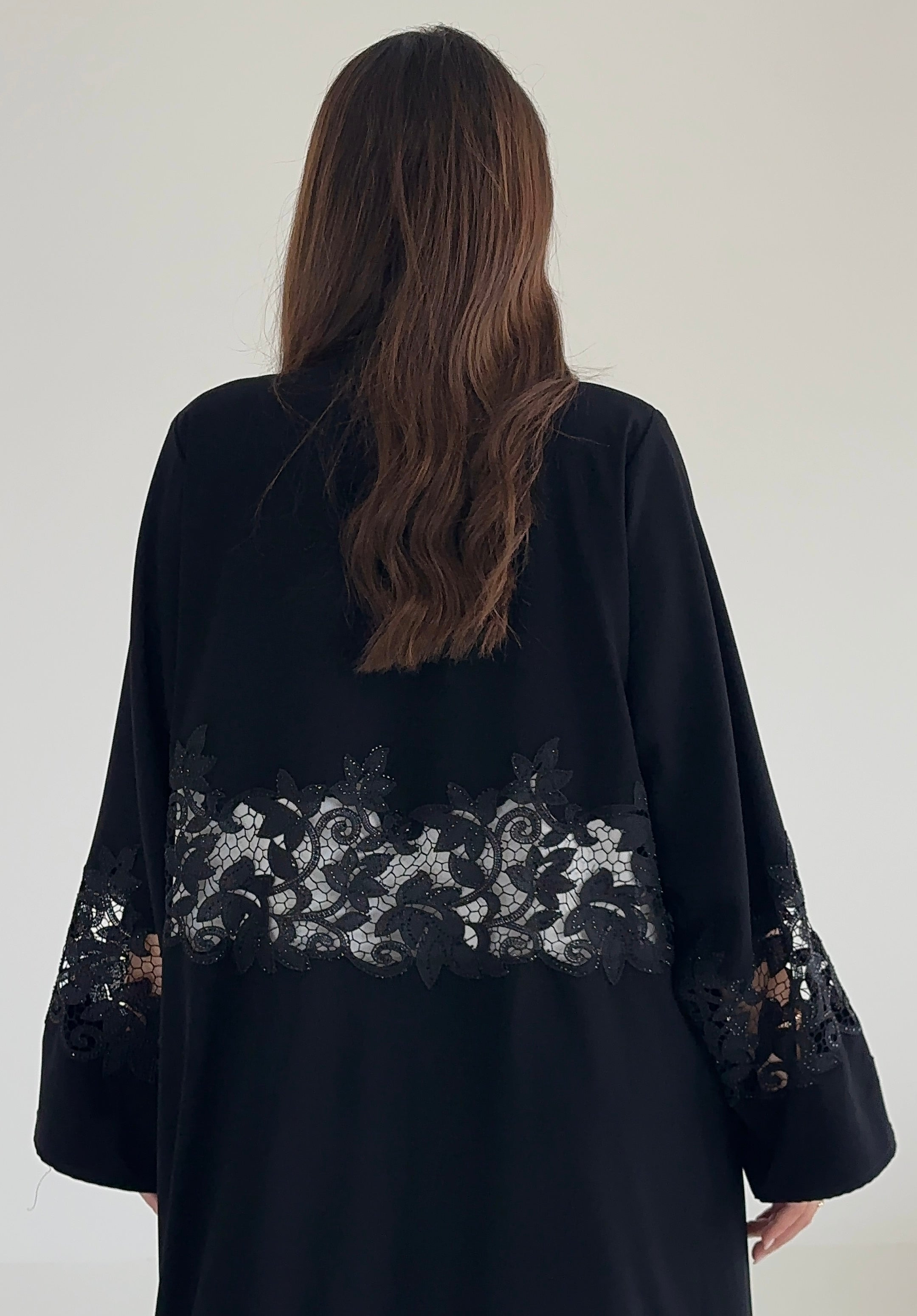 C 2478 Black Crystal Lace Abaya