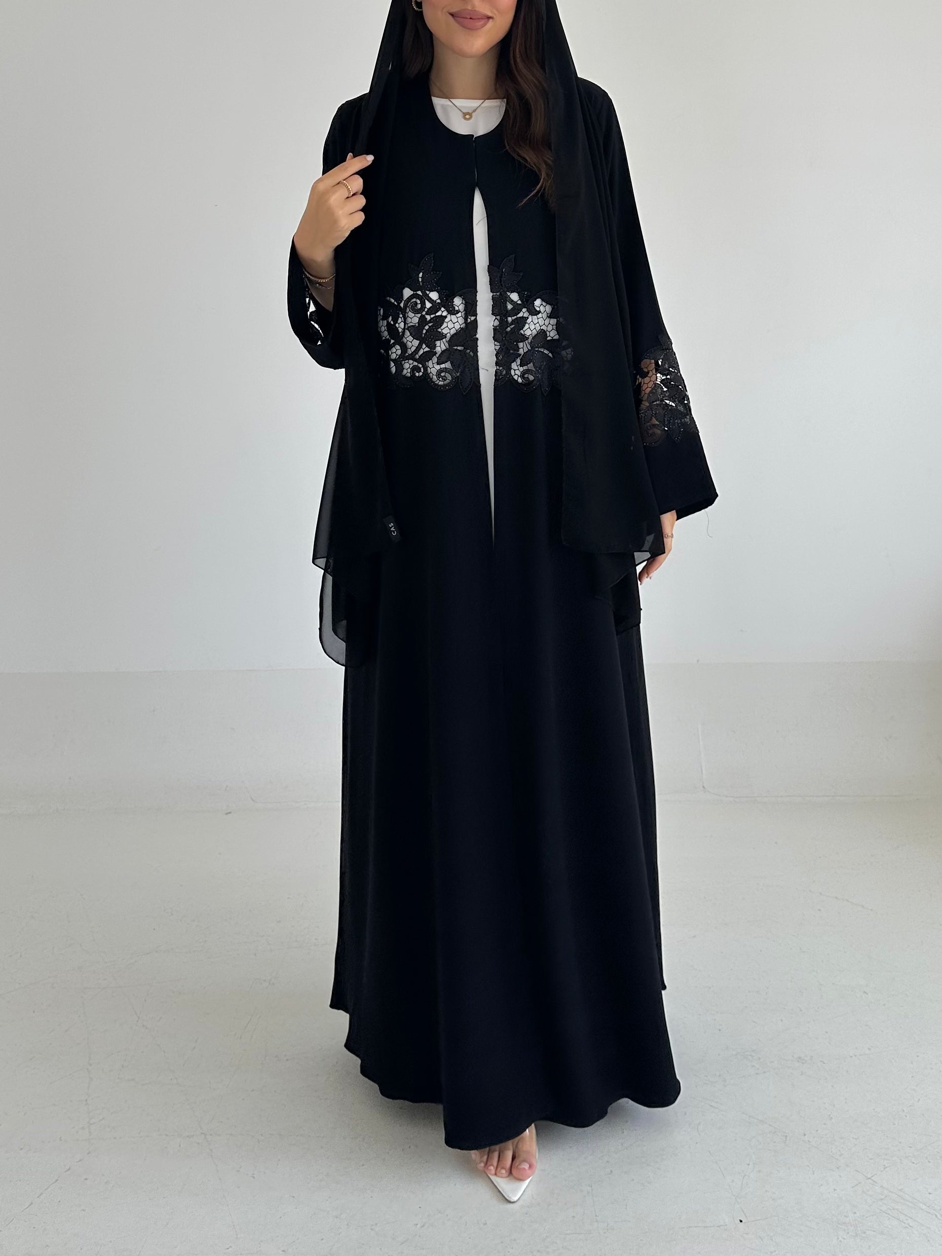 C 2478 Black Crystal Lace Abaya