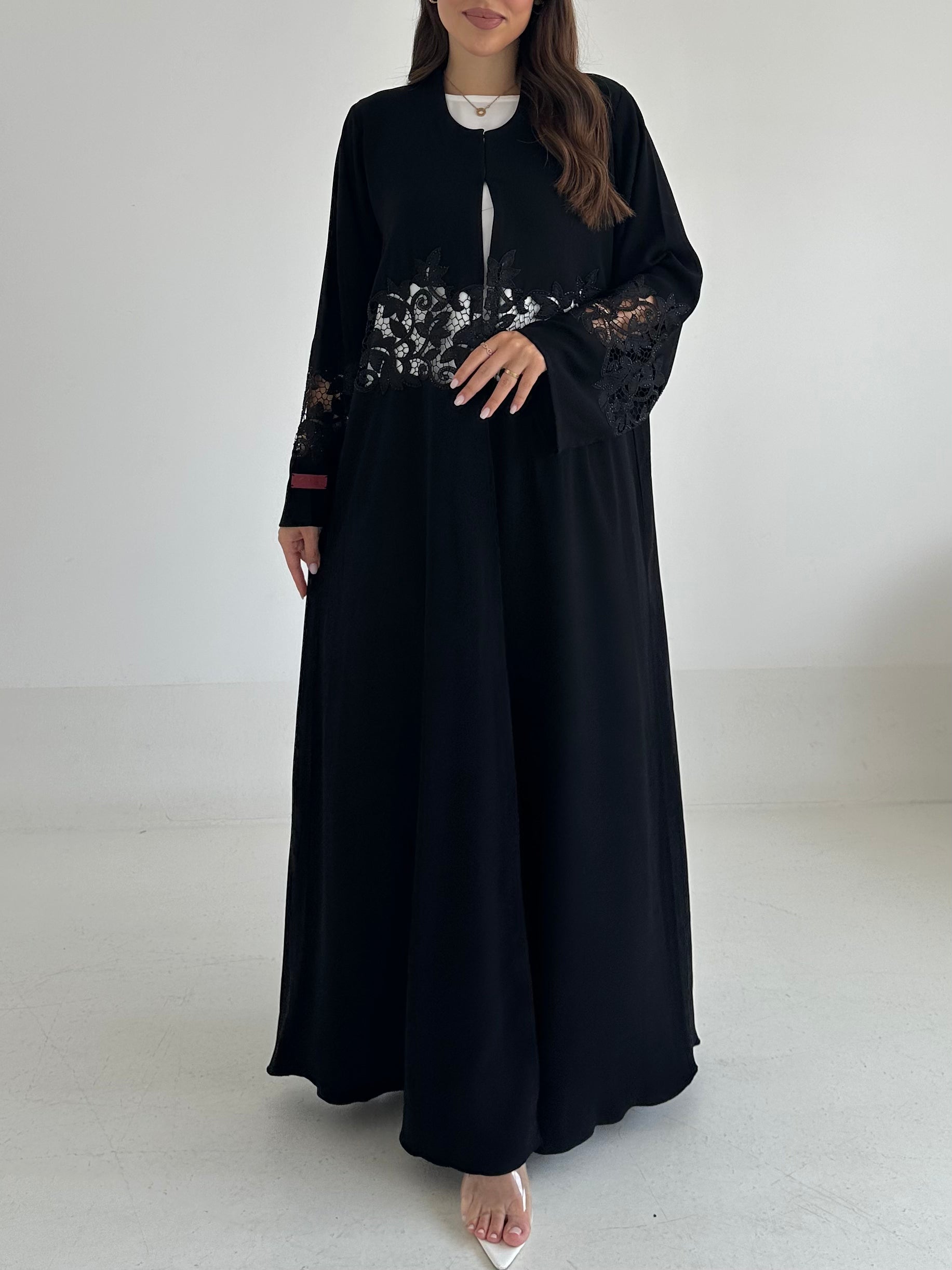 C 2478 Black Crystal Lace Abaya