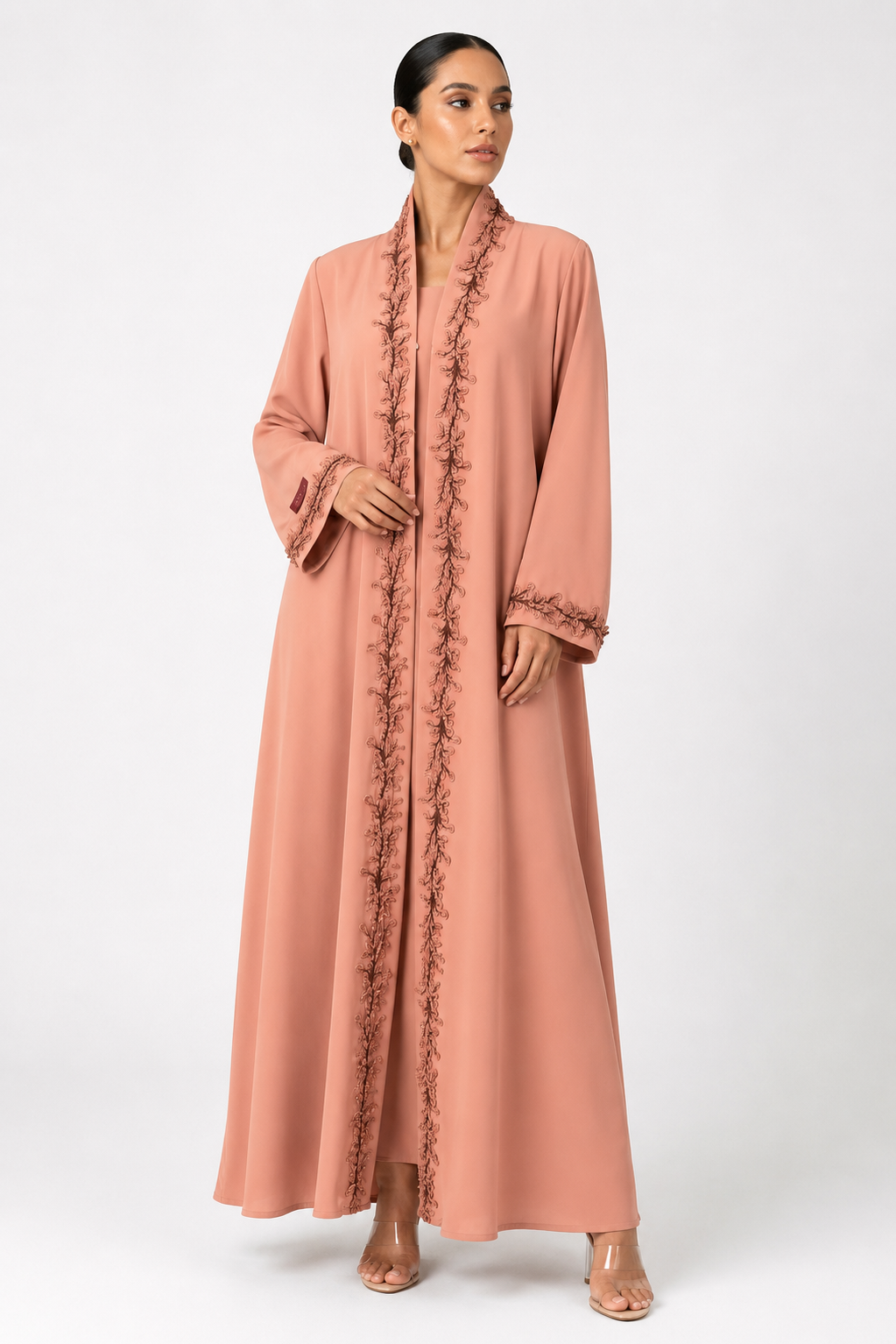 C 2480-02 Coral Pink Lace Abaya