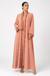 C 2480-02 Coral Pink Lace Abaya