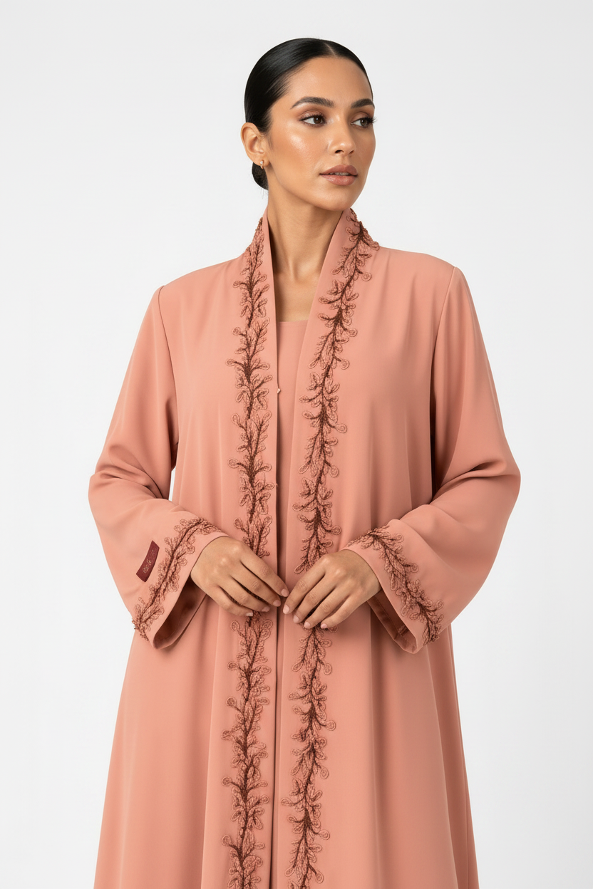 C 2480-02 Coral Pink Lace Abaya