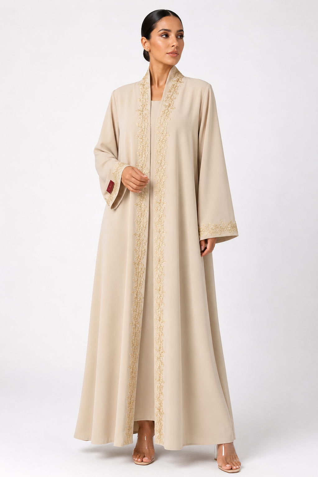C 2480-04 Warm Beige Lace Abaya