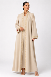 C 2480-04 Warm Beige Lace Abaya
