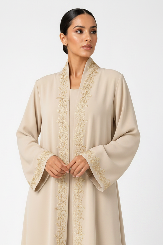 C 2480-04 Warm Beige Lace Abaya