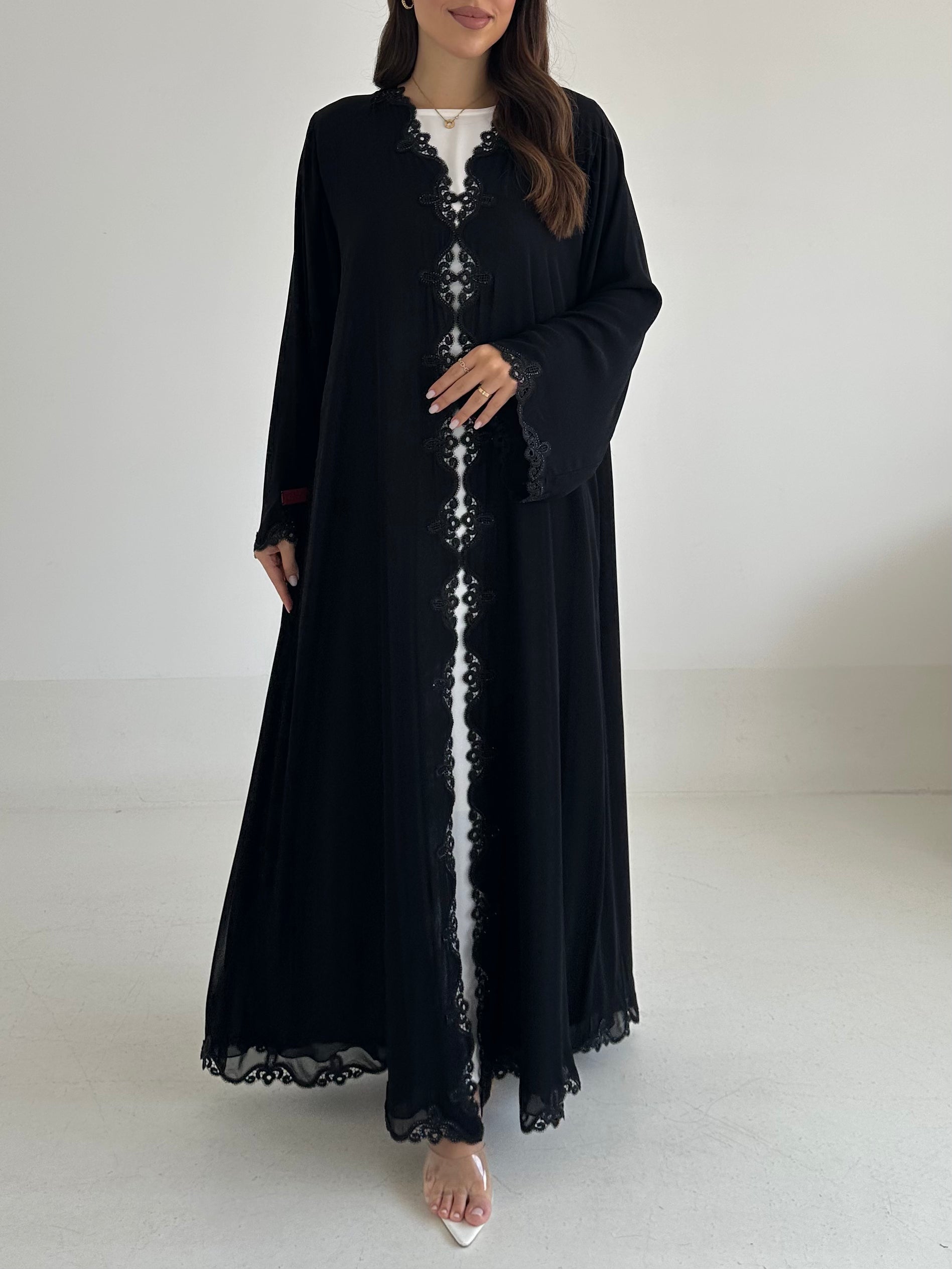 C 2483 Black Crystal Lace Abaya