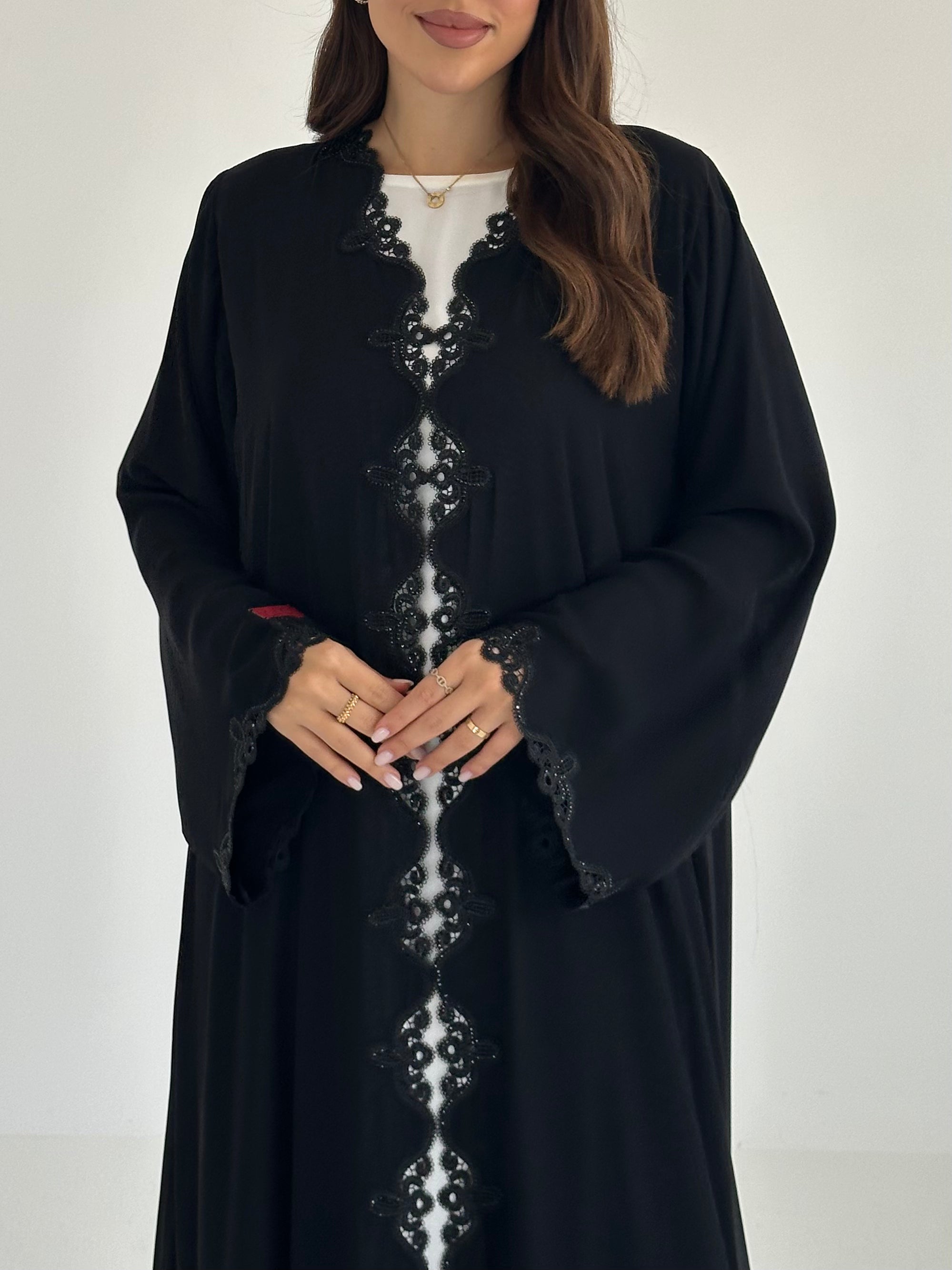 C 2483 Black Crystal Lace Abaya