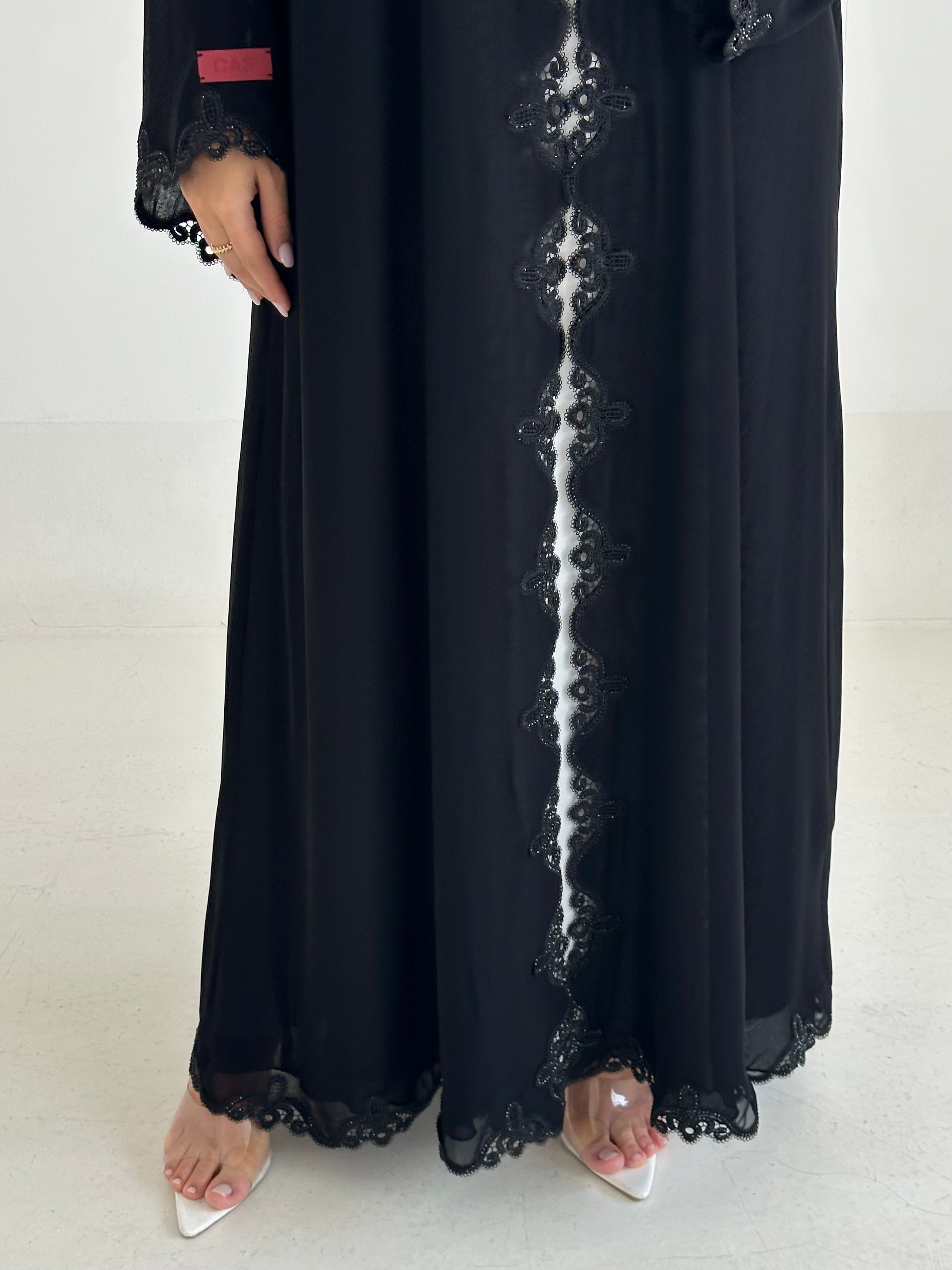 C 2483 Black Crystal Lace Abaya
