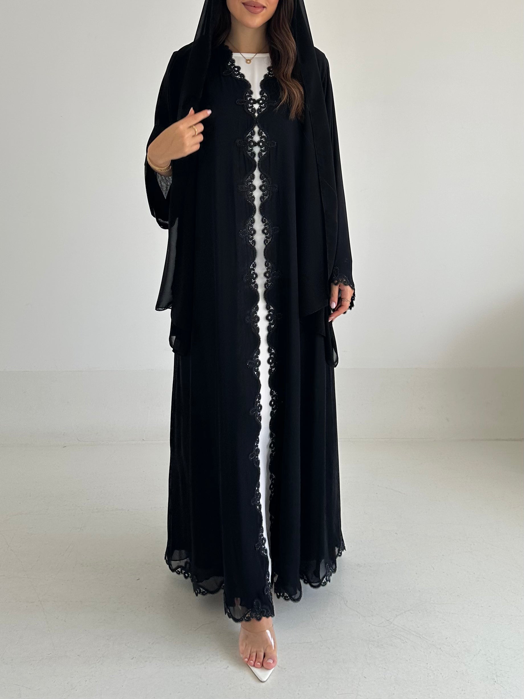 C 2483 Black Crystal Lace Abaya