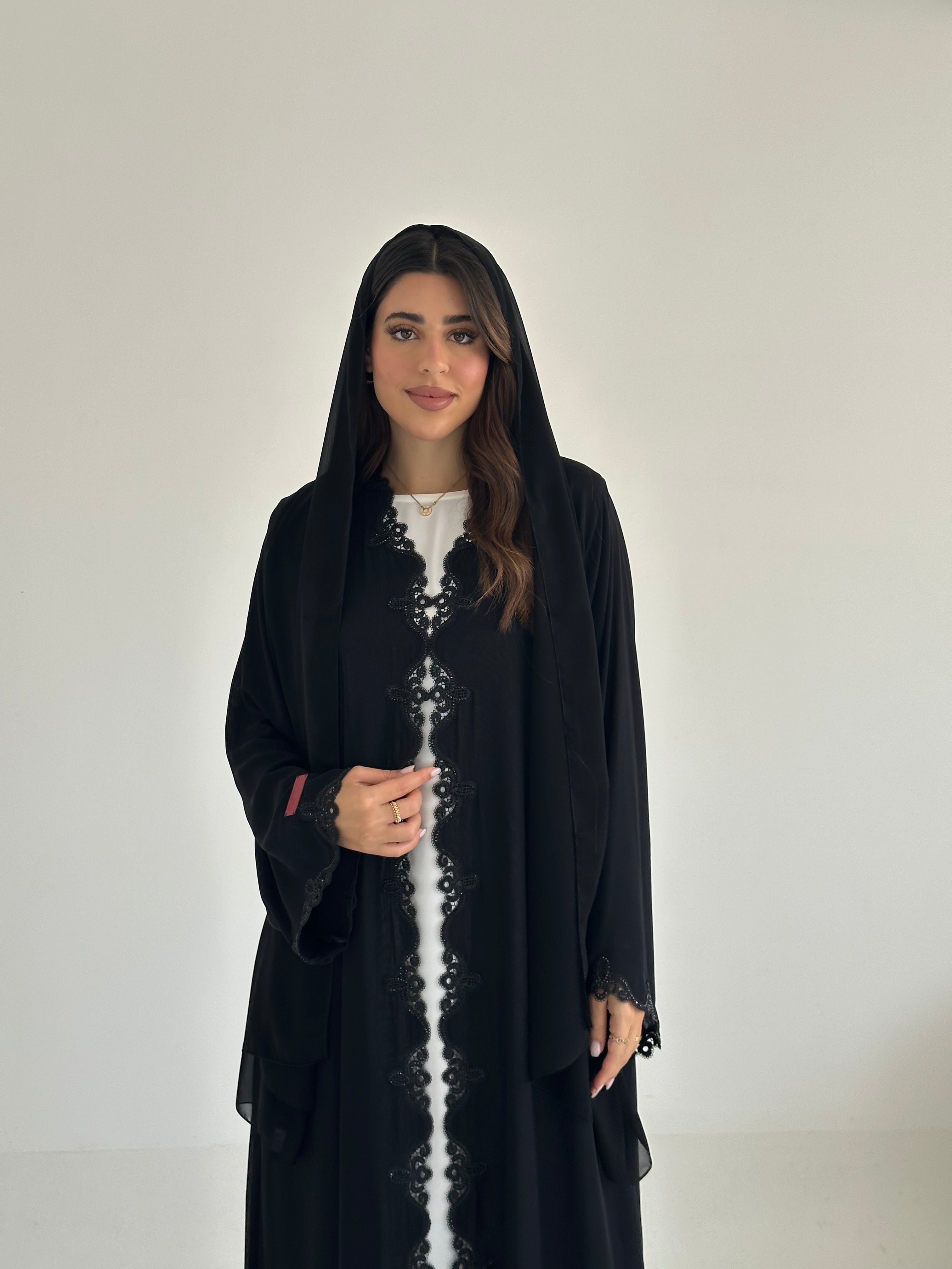 C 2483 Black Crystal Lace Abaya
