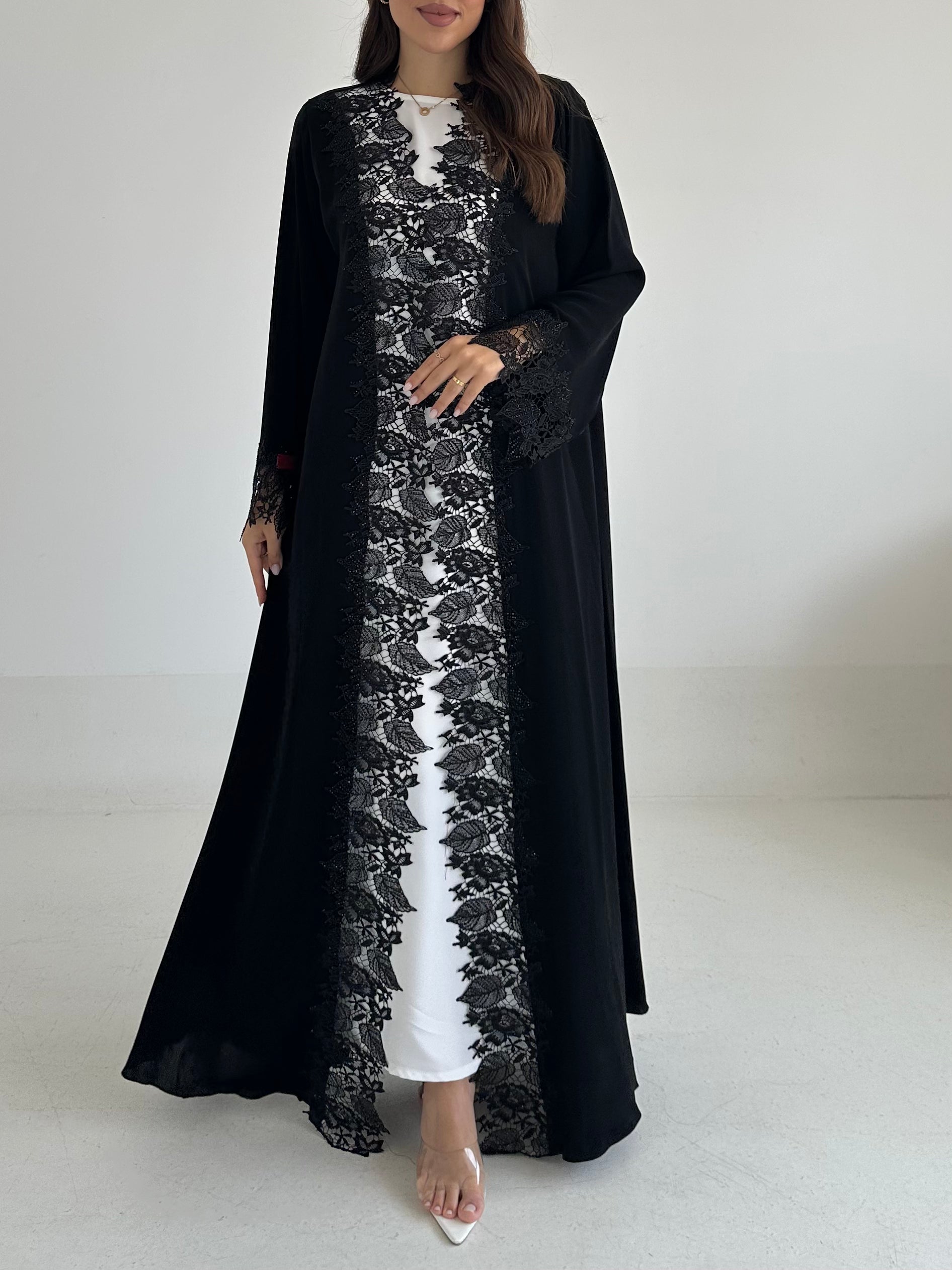 C 2485 Black Crystal Lace Abaya