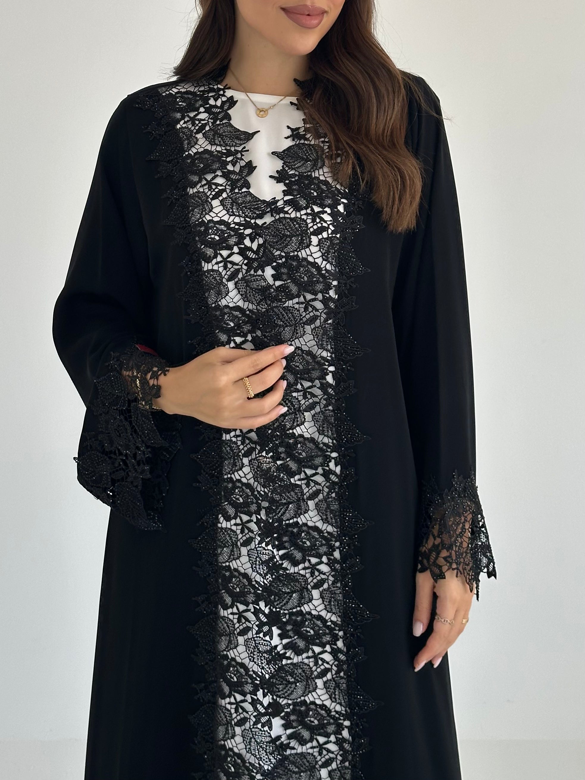 C 2485 Black Crystal Lace Abaya