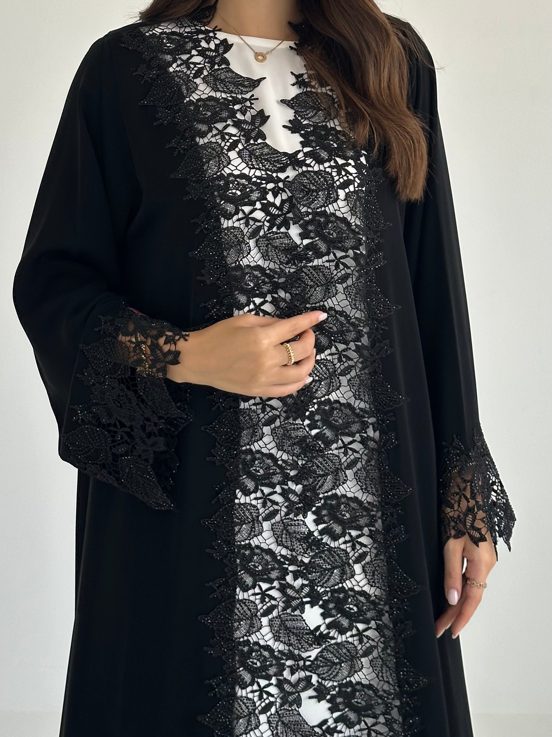 C 2485 Black Crystal Lace Abaya