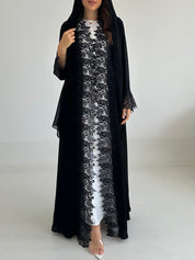C 2485 Black Crystal Lace Abaya