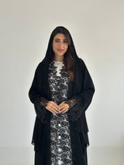 C 2485 Black Crystal Lace Abaya