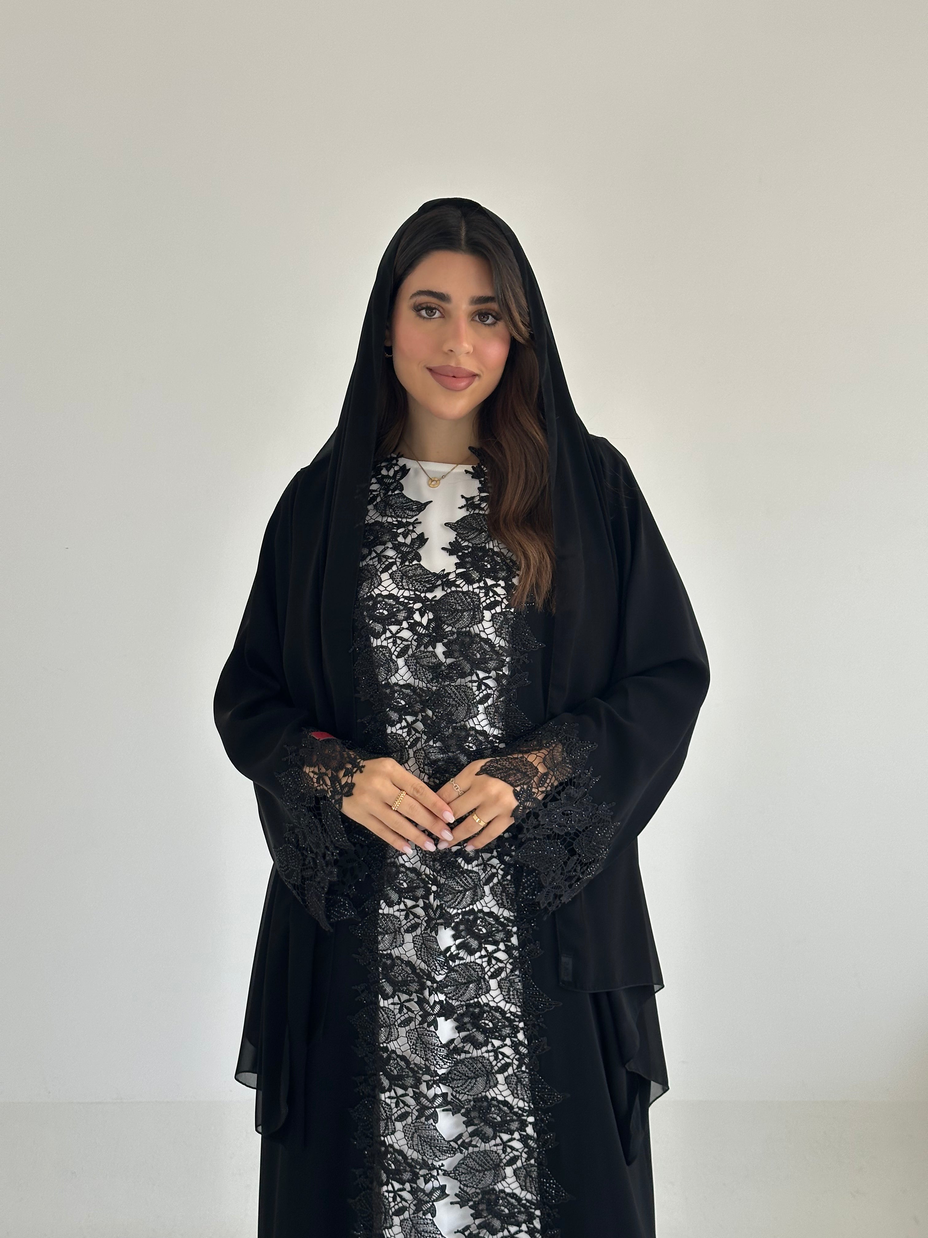 C 2485 Black Crystal Lace Abaya