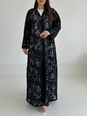C 2486 Black Crystal Dantel Abaya