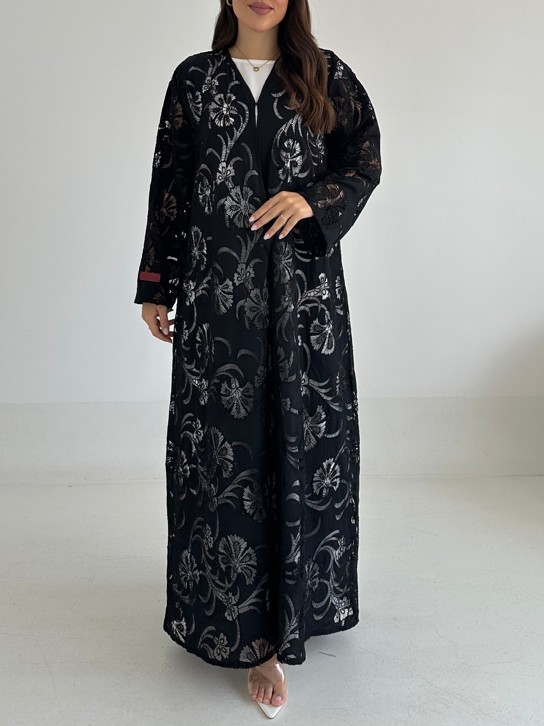 C 2486 Black Crystal Dantel Abaya