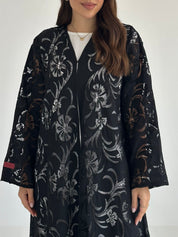C 2486 Black Crystal Dantel Abaya