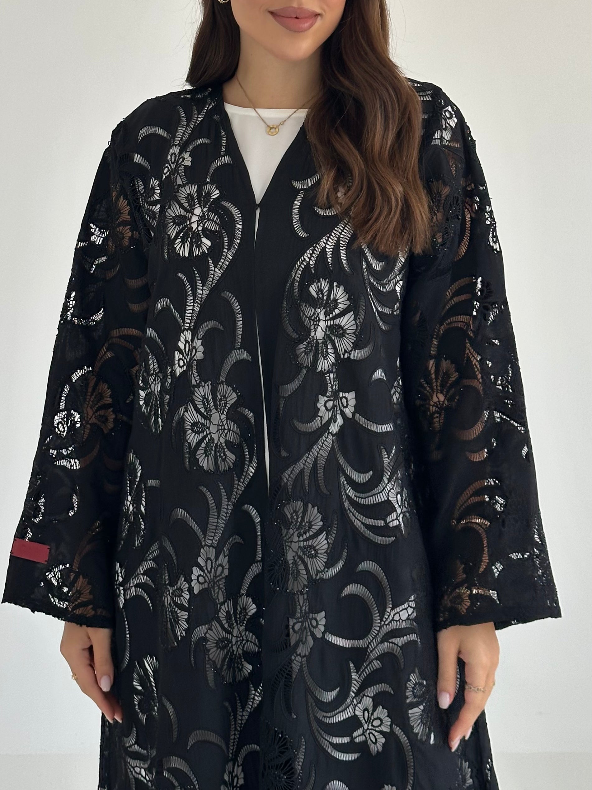 C 2486 Black Crystal Dantel Abaya