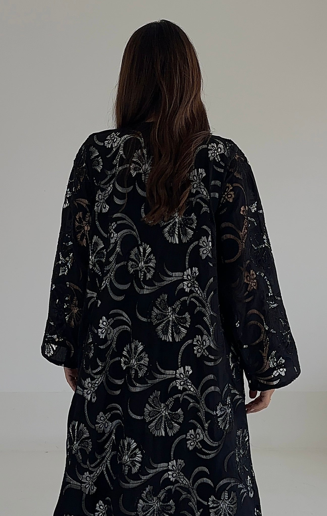C 2486 Black Crystal Dantel Abaya