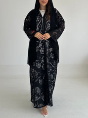 C 2486 Black Crystal Dantel Abaya