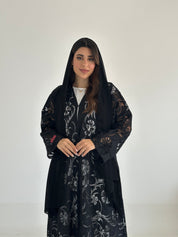 C 2486 Black Crystal Dantel Abaya