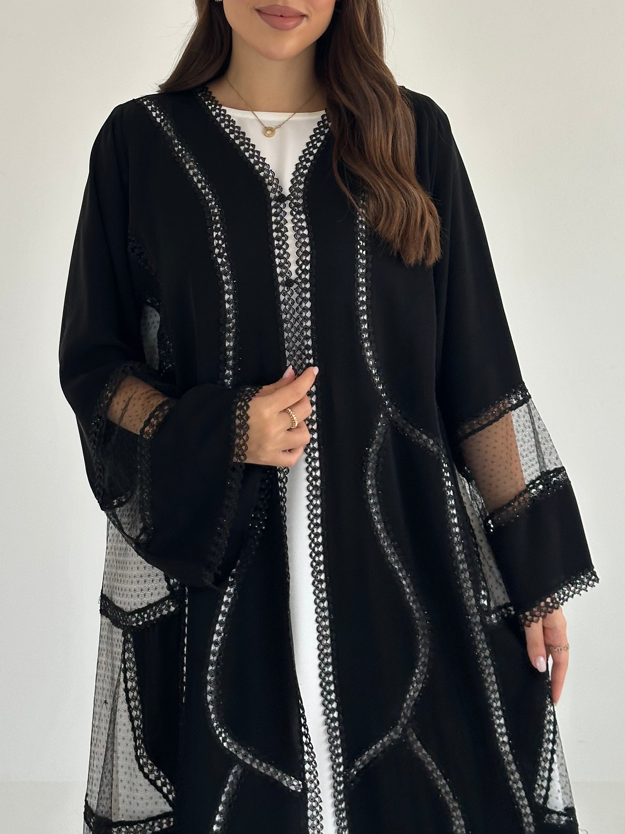 C 2487 Black Lace Abaya
