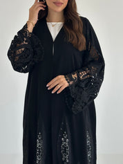 C 2488 Black Crystal Lace Abaya