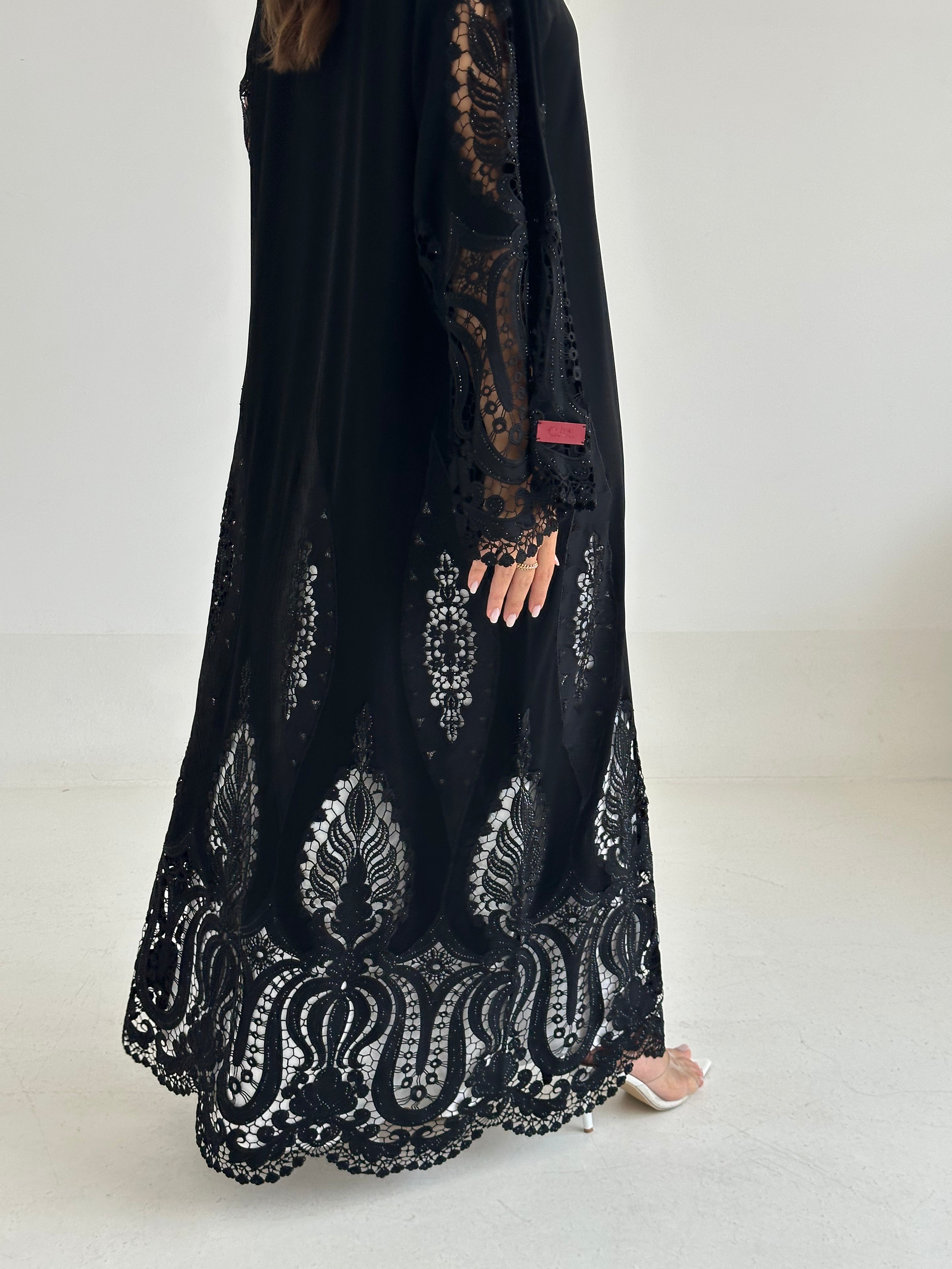 C 2488 Black Crystal Lace Abaya