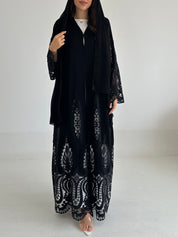 C 2488 Black Crystal Lace Abaya