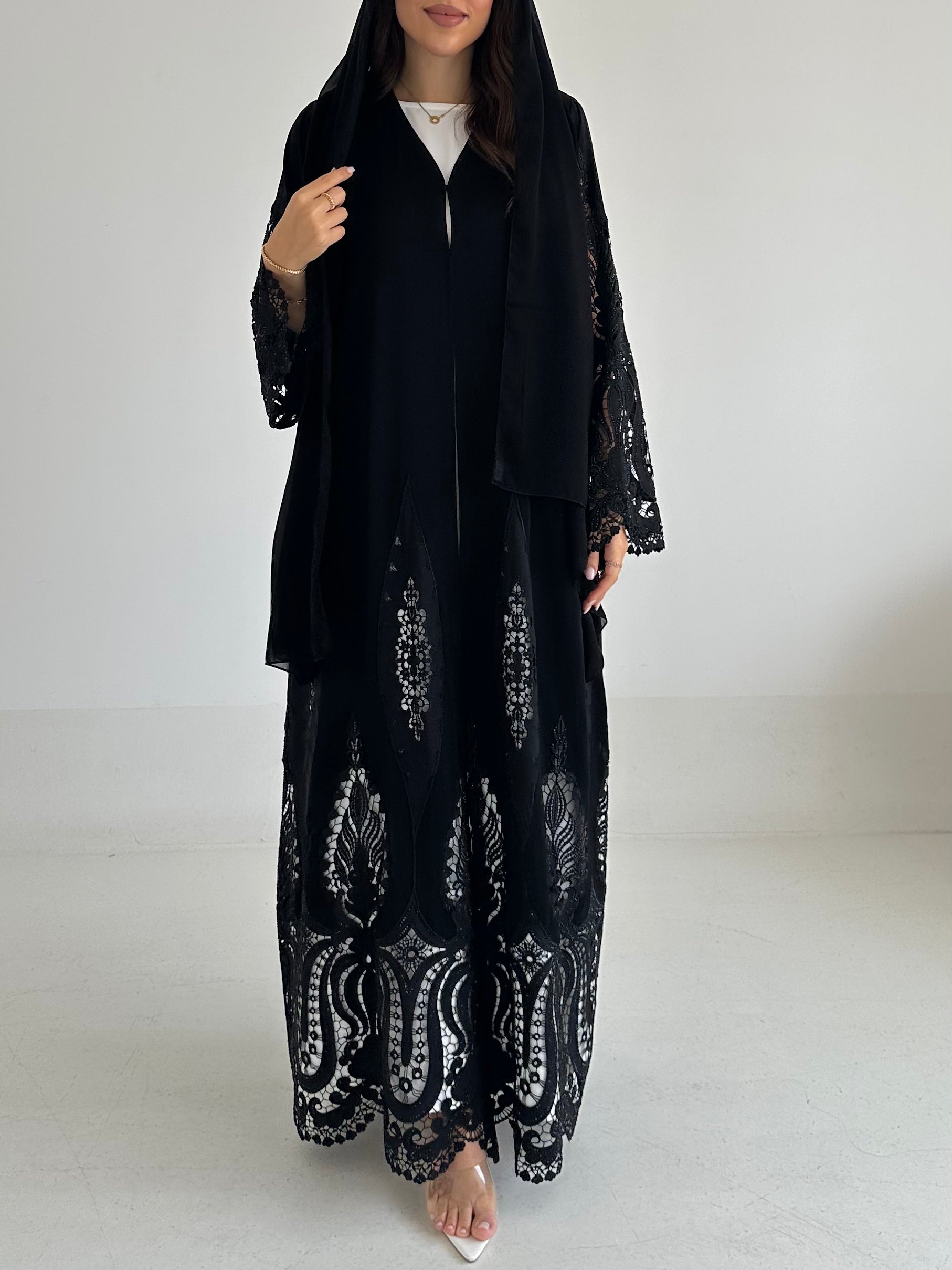C 2488 Black Crystal Lace Abaya