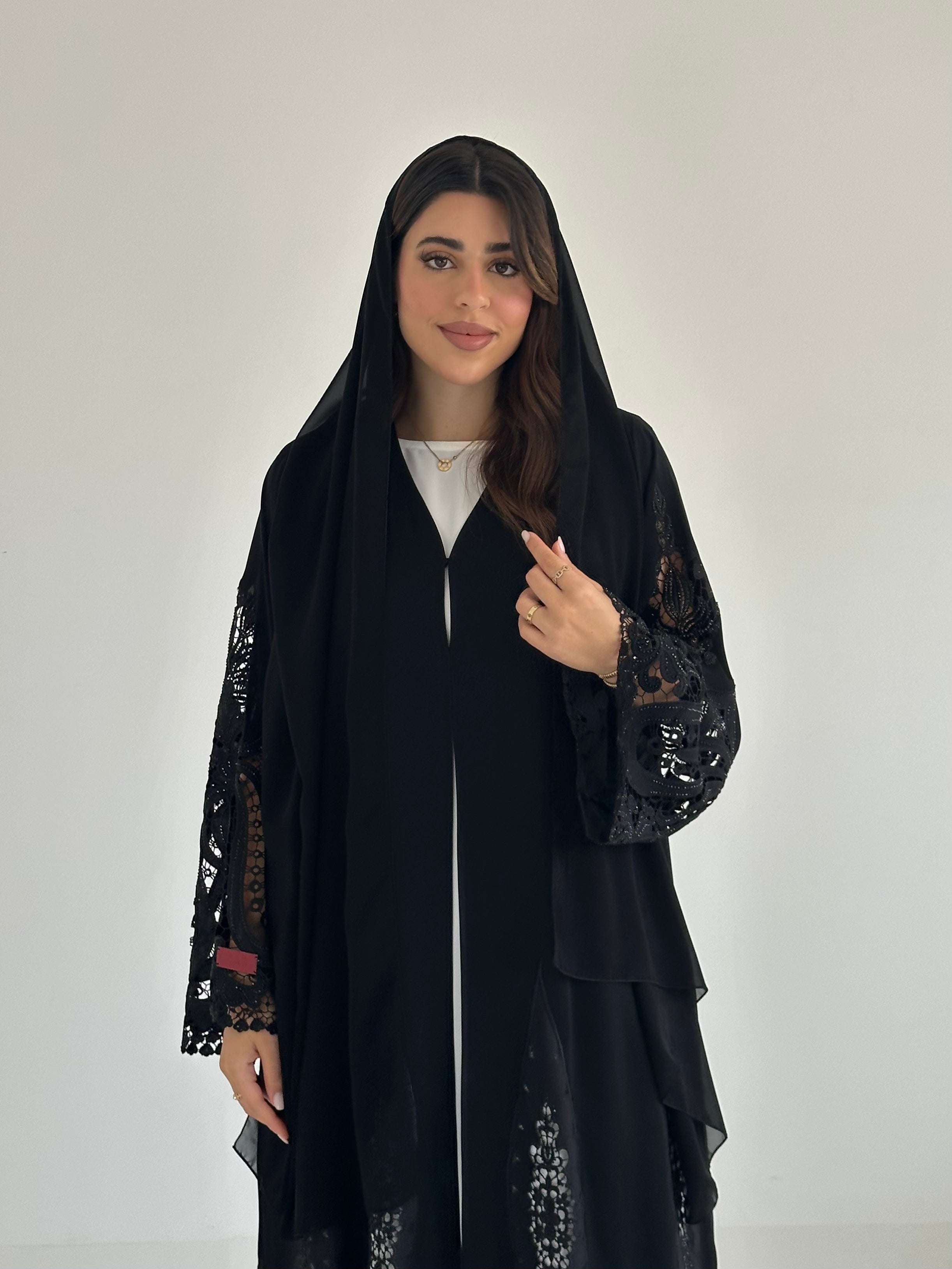 C 2488 Black Crystal Lace Abaya
