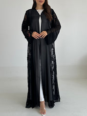 C 2489 Black Crystal Dantel Abaya