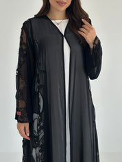 C 2489 Black Crystal Dantel Abaya