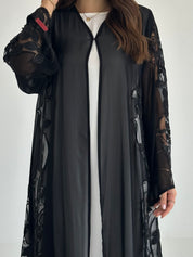C 2489 Black Crystal Dantel Abaya