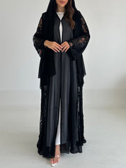 C 2489 Black Crystal Dantel Abaya