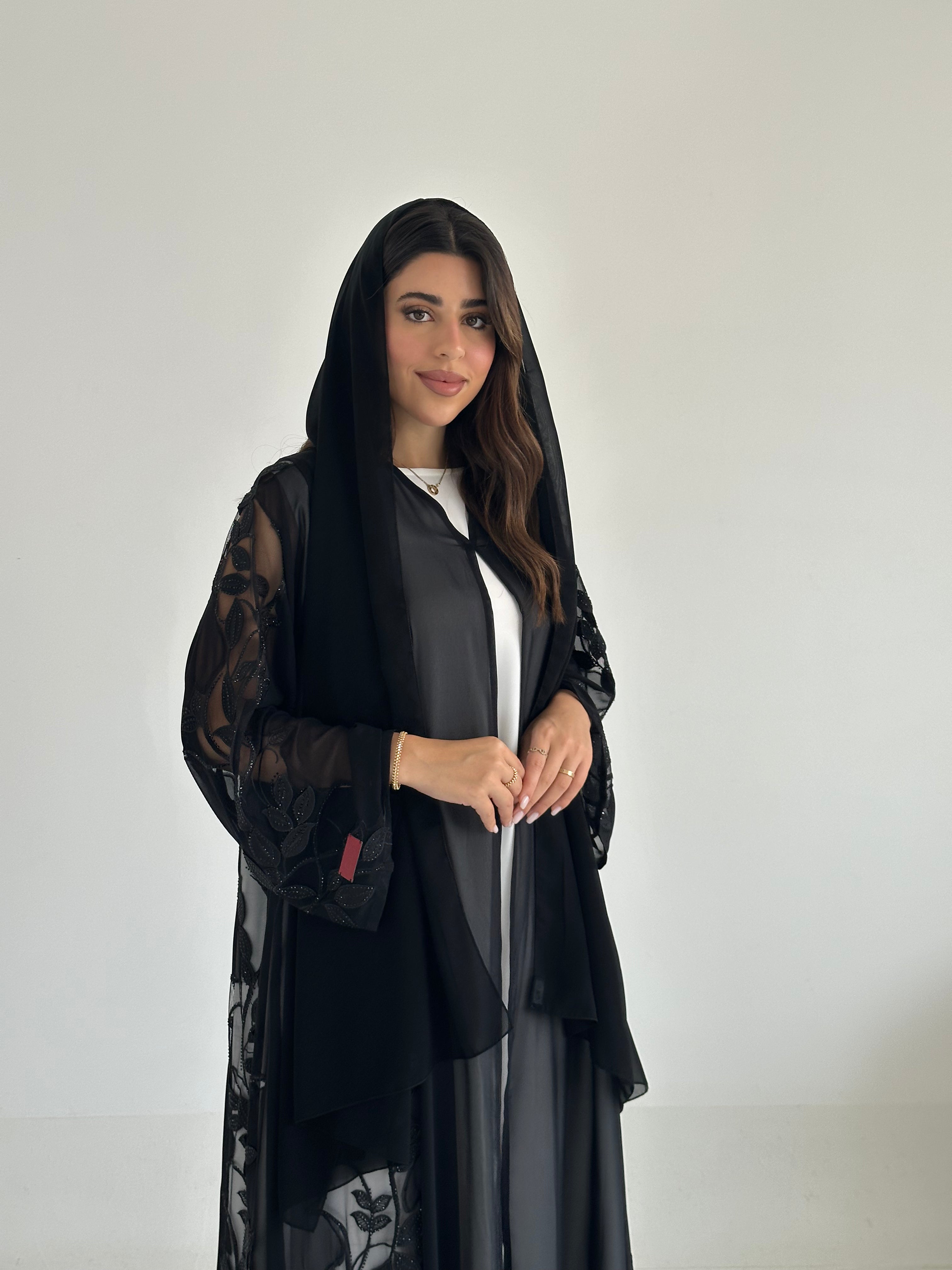 C 2489 Black Crystal Dantel Abaya