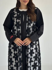 C 2490 Black Floral Dantel Abaya