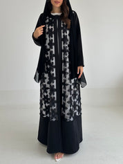 C 2490 Black Floral Dantel Abaya