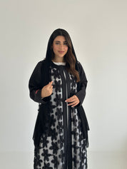 C 2490 Black Floral Dantel Abaya