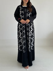 C 2490 Black Floral Dantel Abaya