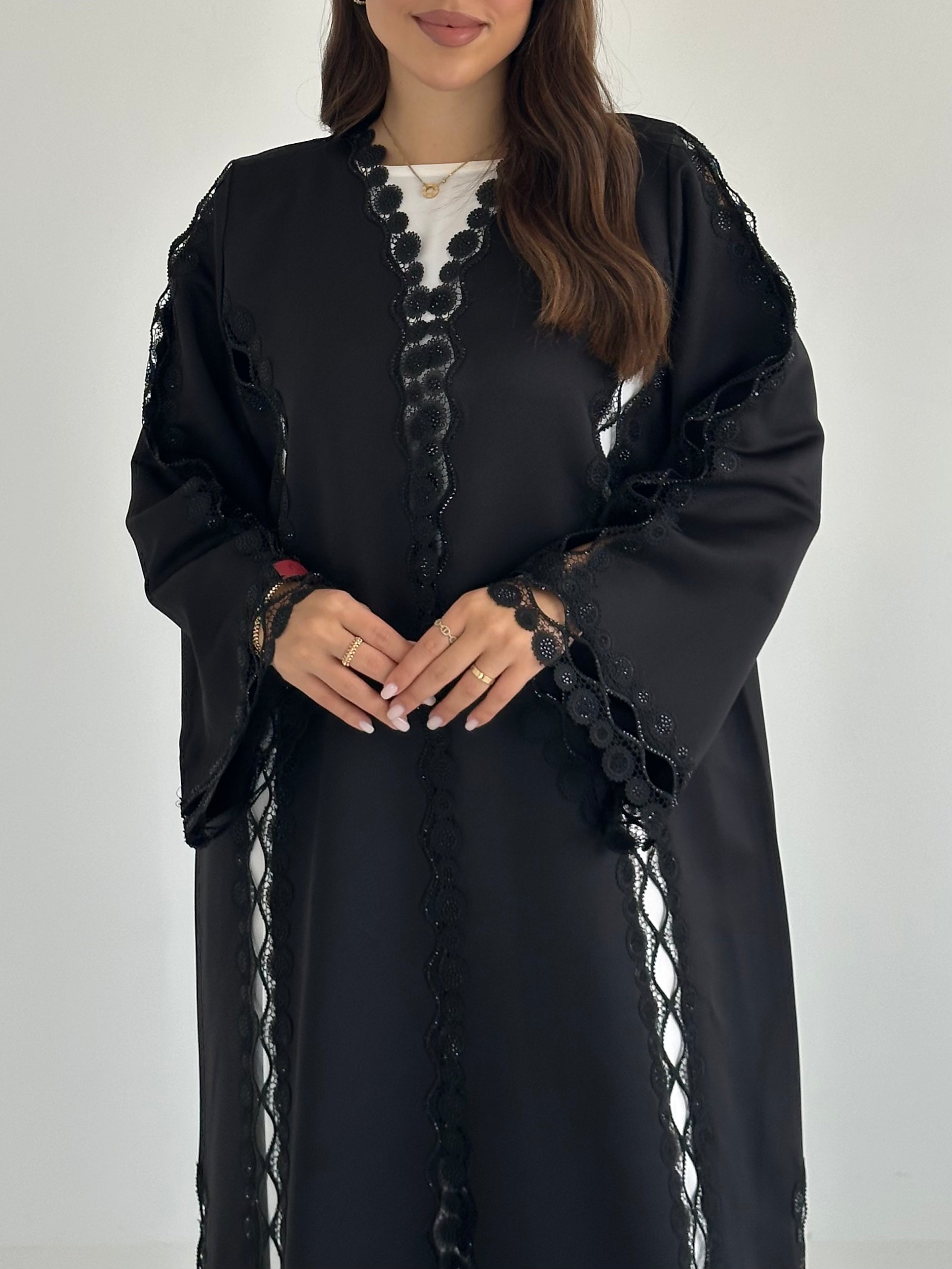 C 2491 Black Crystal Lace Abaya