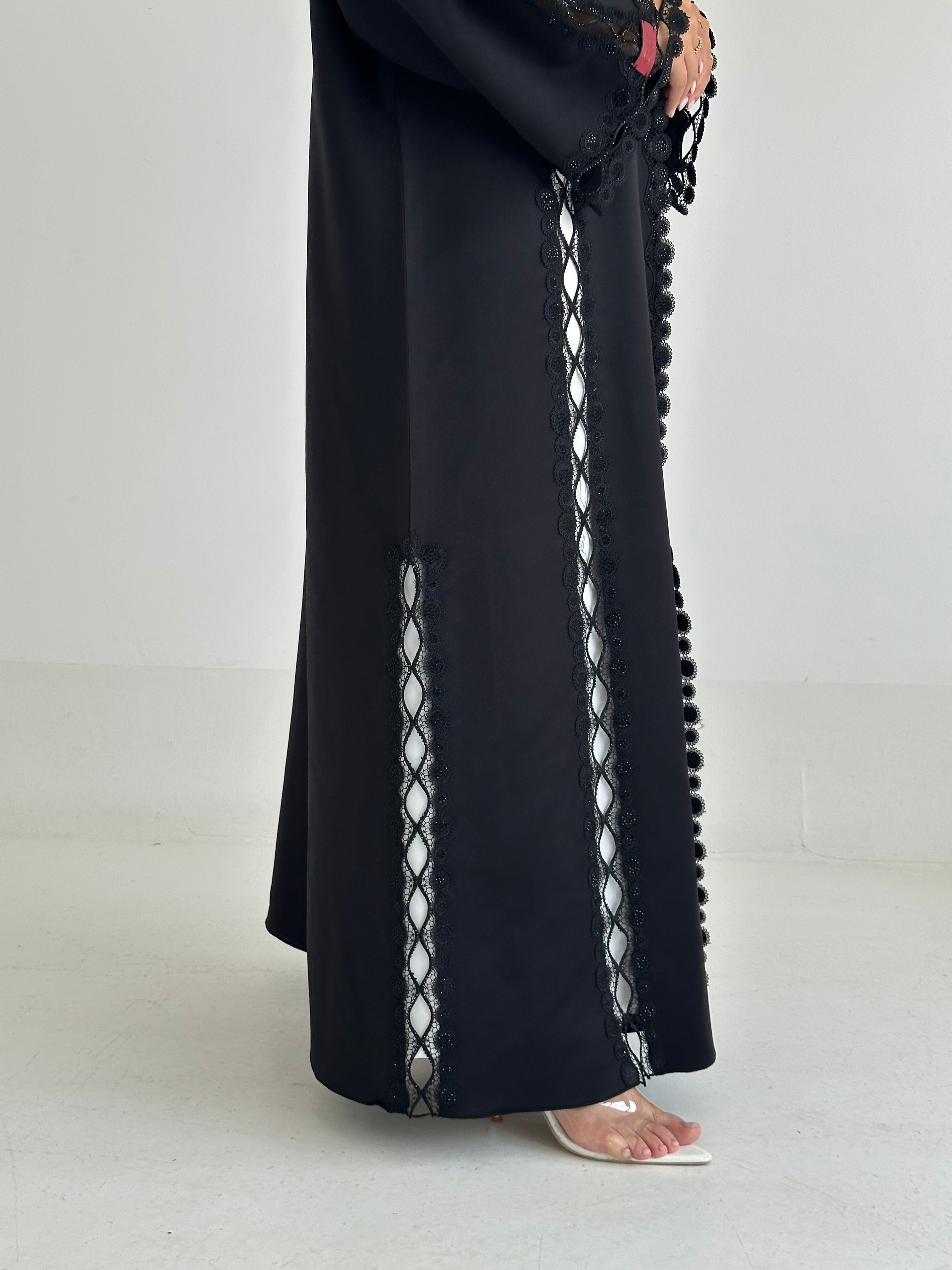 C 2491 Black Crystal Lace Abaya