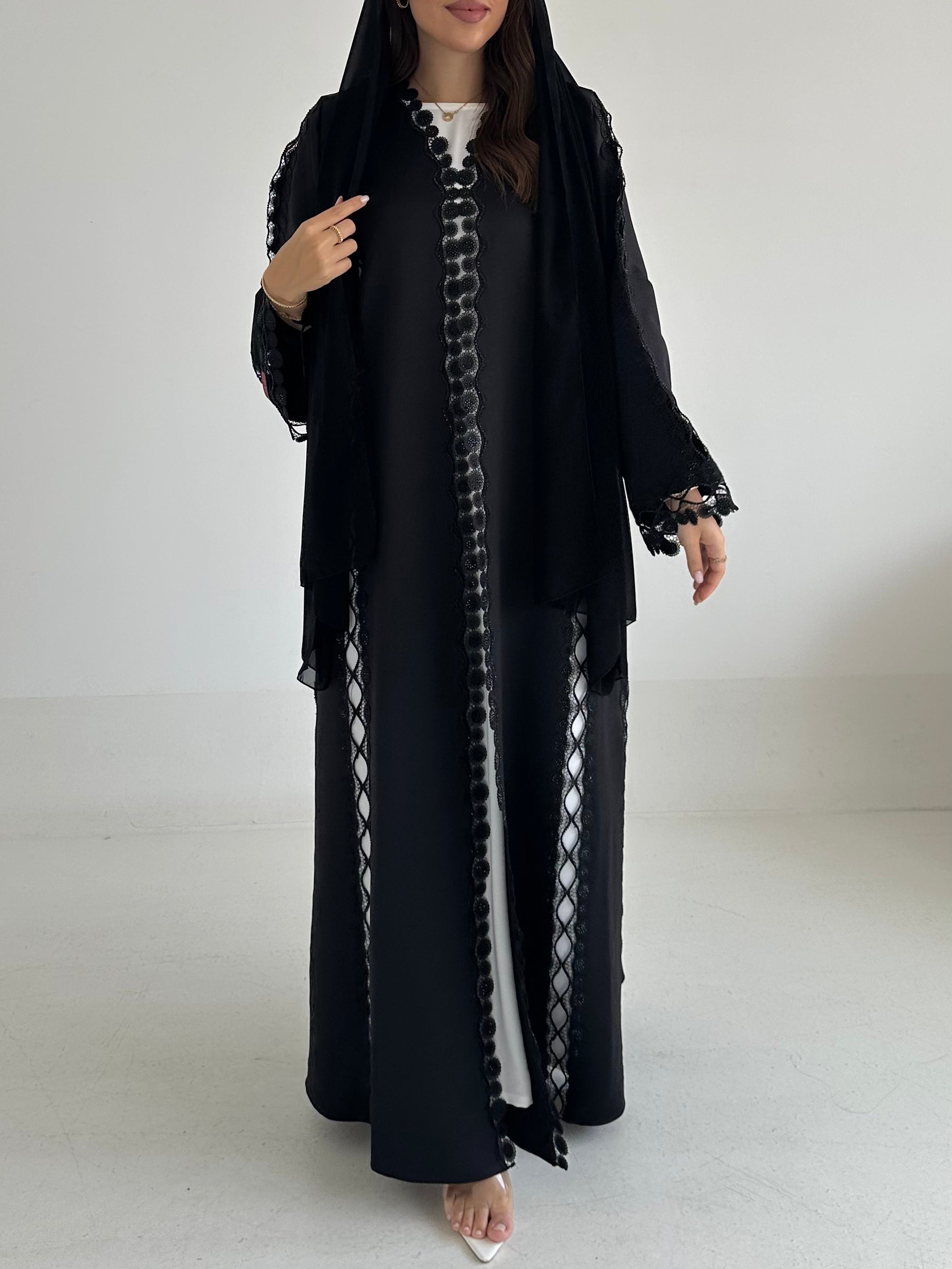 C 2491 Black Crystal Lace Abaya
